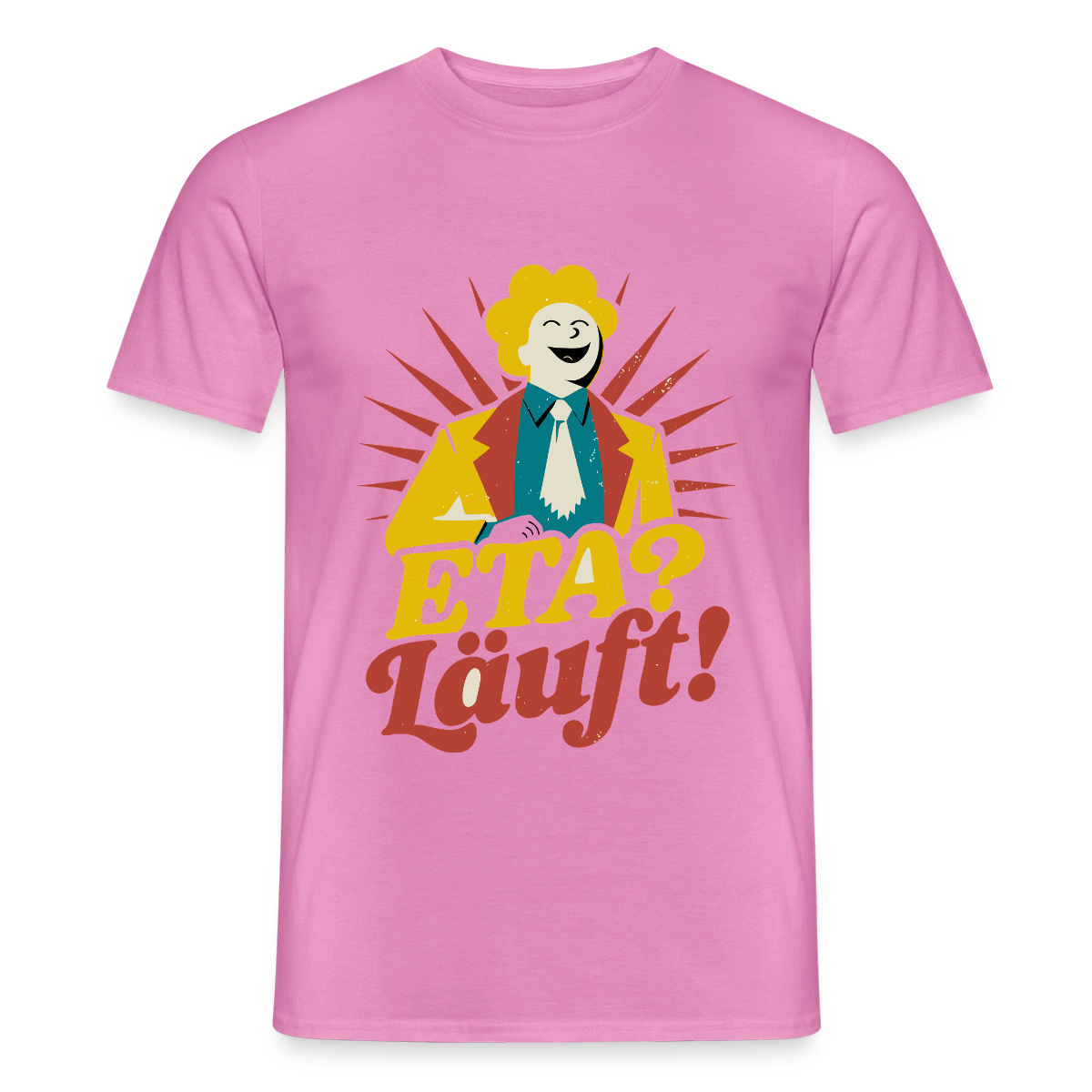 "ETA? Läuft! Midcentury-Motiv" Motiv-T-Shirt für Männer, Farbe Pink