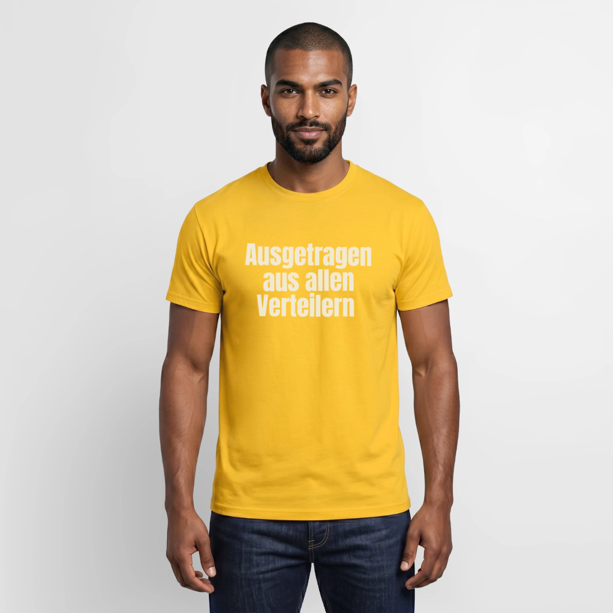 "Ausgetragen aus allen Verteilern" Motiv-T-Shirt für Männer, Farbe Gelb