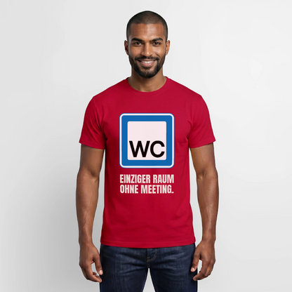 "WC: einziger Raum ohne Meeting." Motiv-T-Shirt für Männer, Farbe Rot