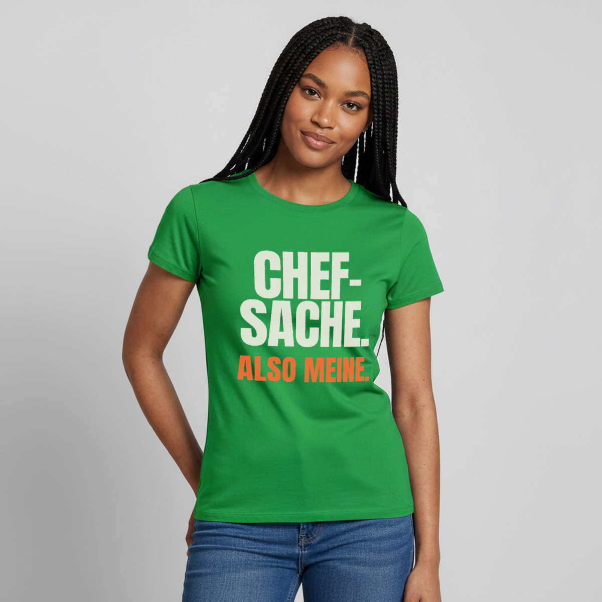 "Chefsache. Also meine." Motiv-T-Shirt für Frauen, Farbe Kelly Green
