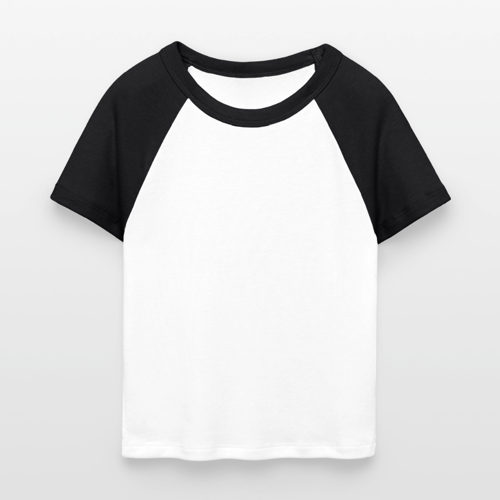 Frauen Cropped Baseball T-Shirt - personalisierbare Vorder- und Rückseite - Weiß/Schwarz