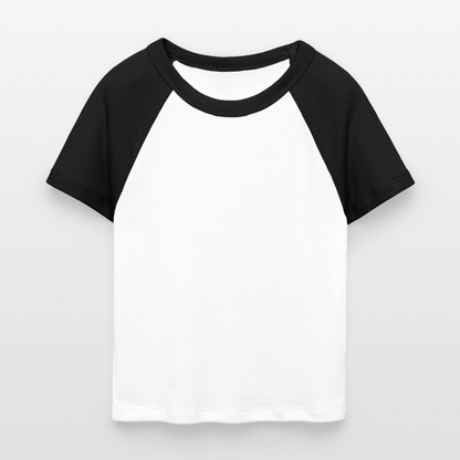 Frauen Cropped Baseball T-Shirt - personalisierbare Vorder- und Rückseite - Weiß/Schwarz