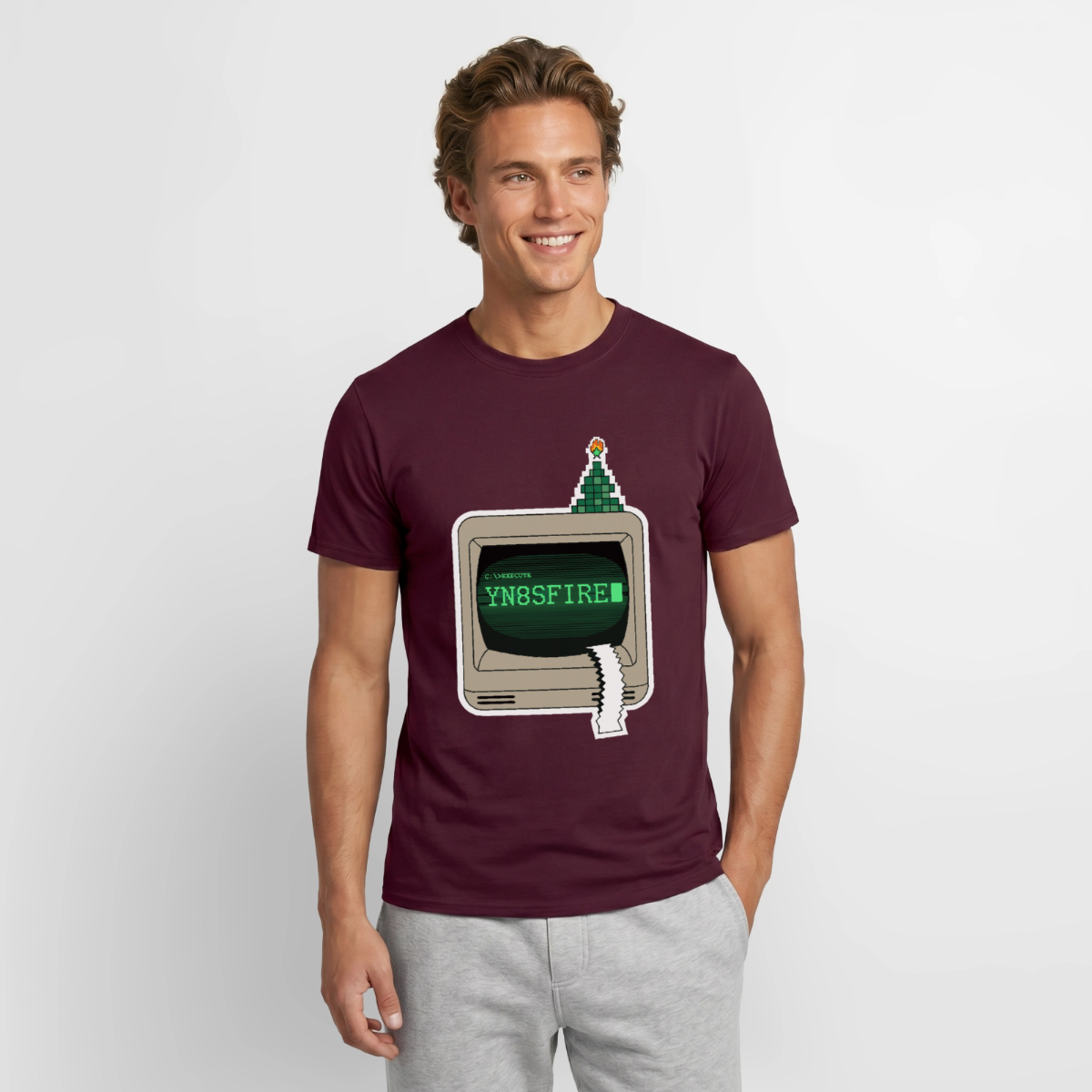 YN8SFIRE Motiv-T-Shirt für Männer, Farbe Ziegelrot, Model
