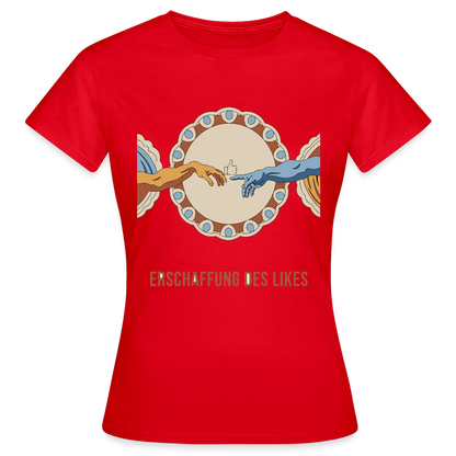 Erschaffung des Likes. Fresko-Motiv Motiv-T-Shirt für Frauen, Farbe Rot