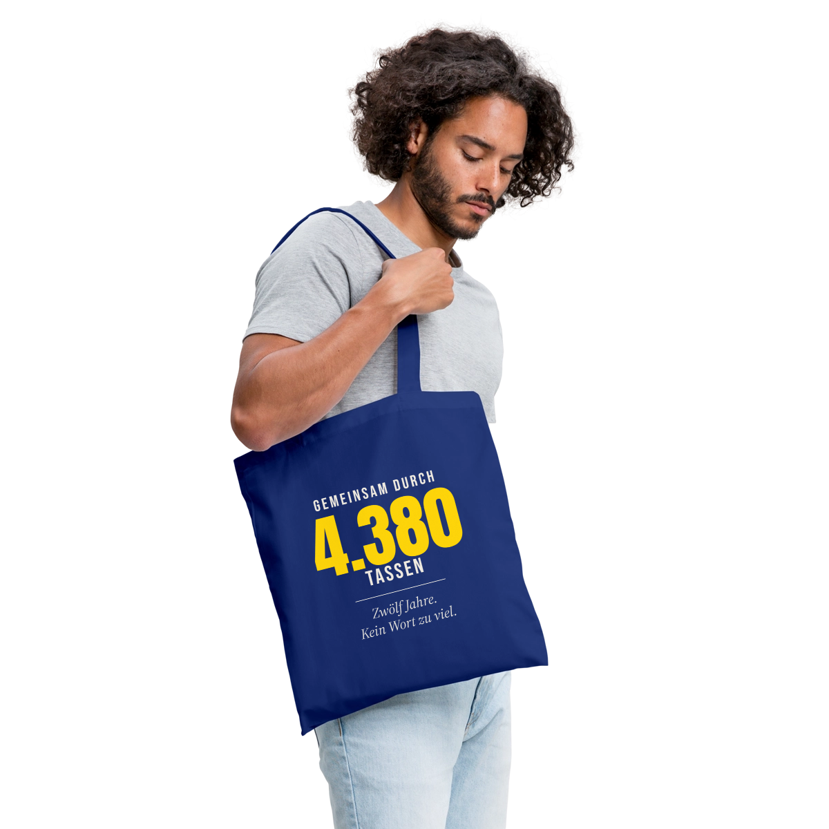 "Gemeinsam durch 4.380 Tassen" Stoffbeutel, Farbe Royalblau