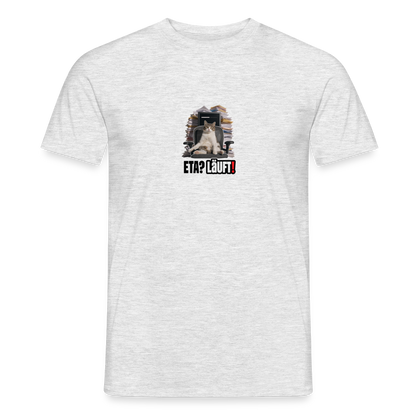 "ETA? Läuft! Bürokatzen-Motiv" Motiv-T-Shirt für Männer, Farbe Grau meliert