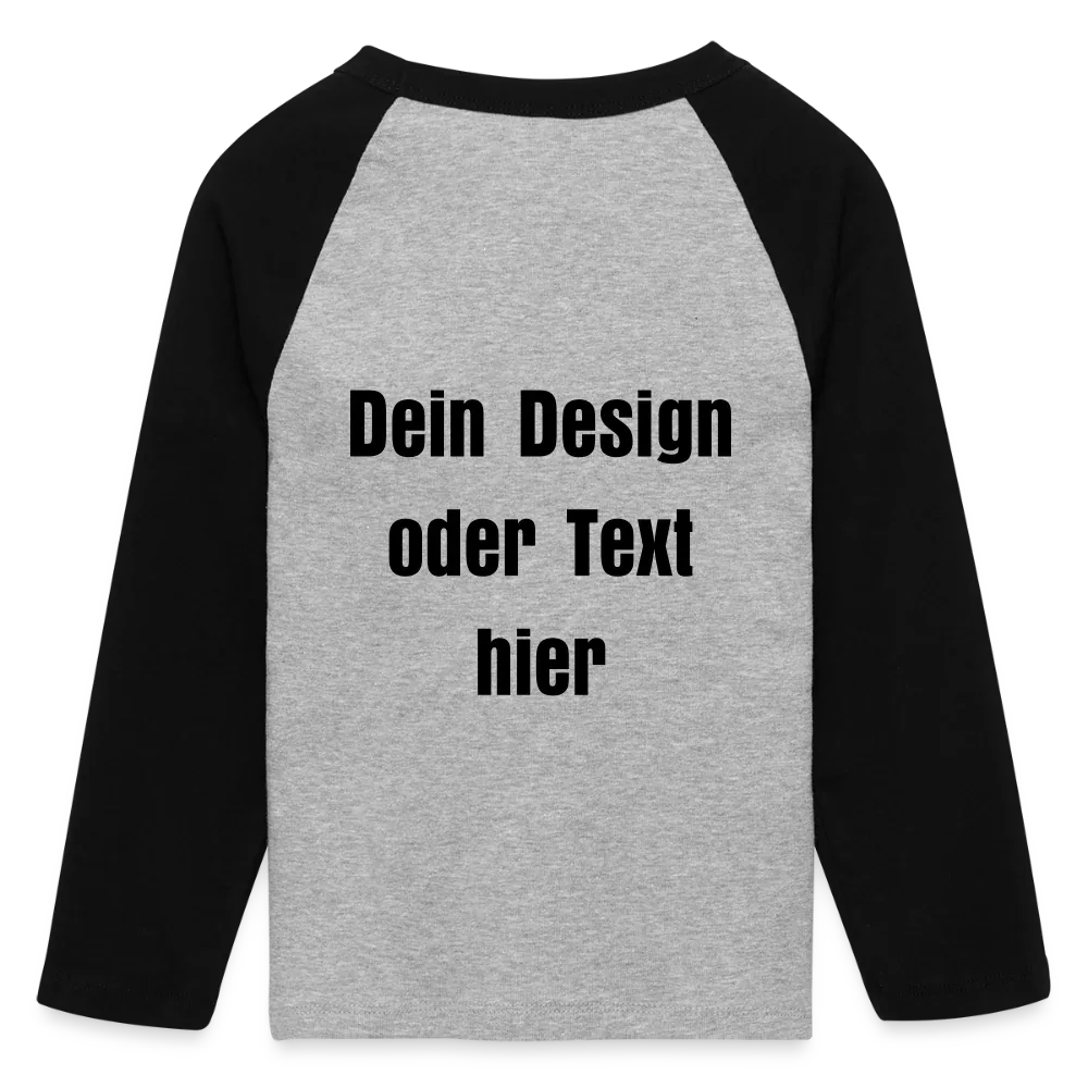 Frauen Cropped Baseball T-Shirt 3/4 Arm - personalisierbare Vorder- und Rückseite - Grau meliert/Schwarz