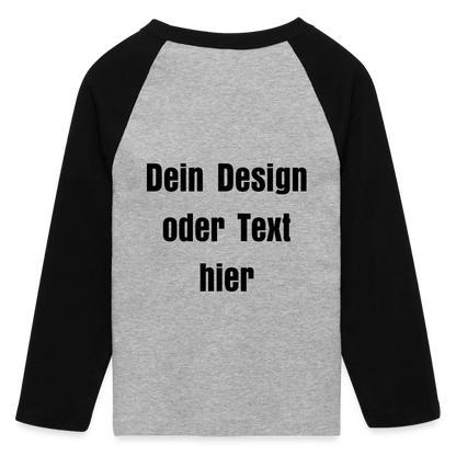 Frauen Cropped Baseball T-Shirt 3/4 Arm - personalisierbare Vorder- und Rückseite - Grau meliert/Schwarz