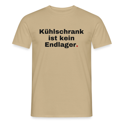 "Kühlschrank ist kein Endlager." Motiv-T-Shirt für Männer, Farbe Sandbeige