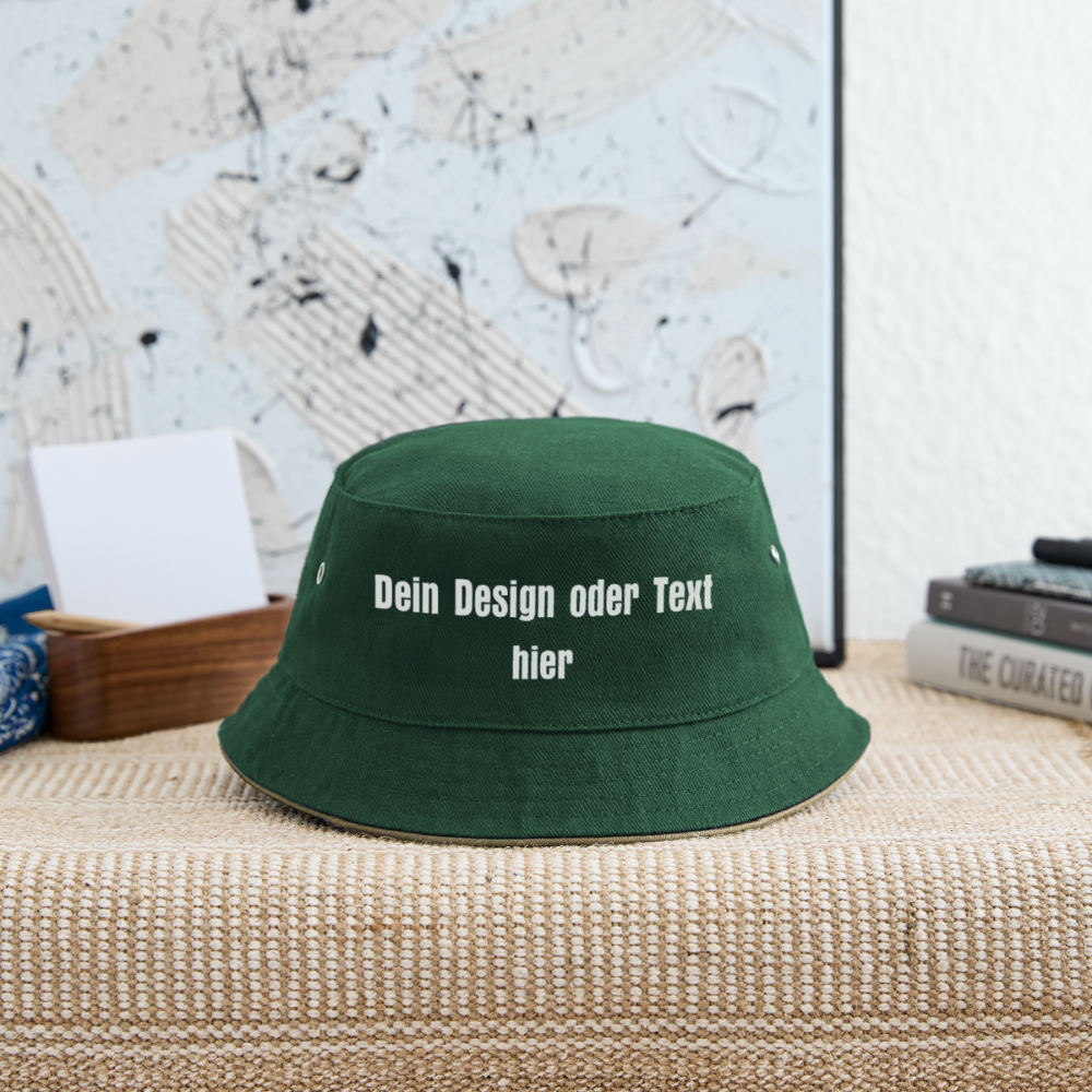 Kinder Bucket Hat - personalisierbar - Dunkelgrün/Beige