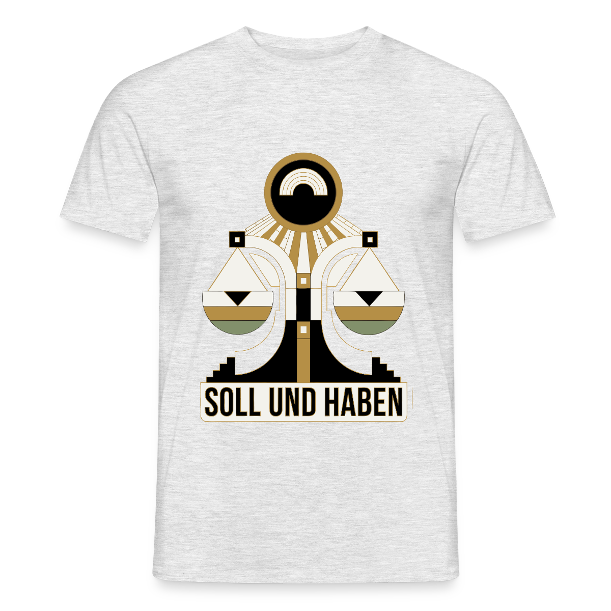 "Soll und Haben. Art-déco-Motiv" Motiv-T-Shirt für Männer, Farbe Grau meliert