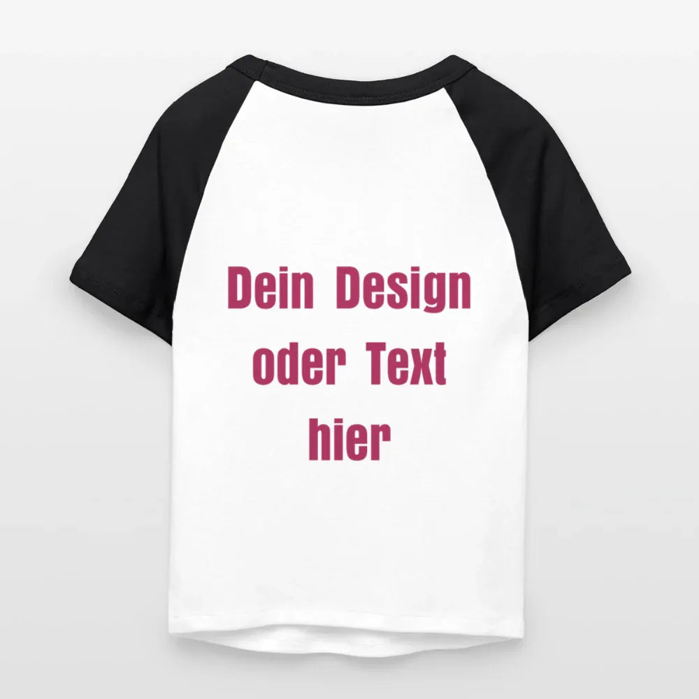 Frauen Cropped Baseball T-Shirt - personalisierbare Vorder- und Rückseite - Weiß/Schwarz
