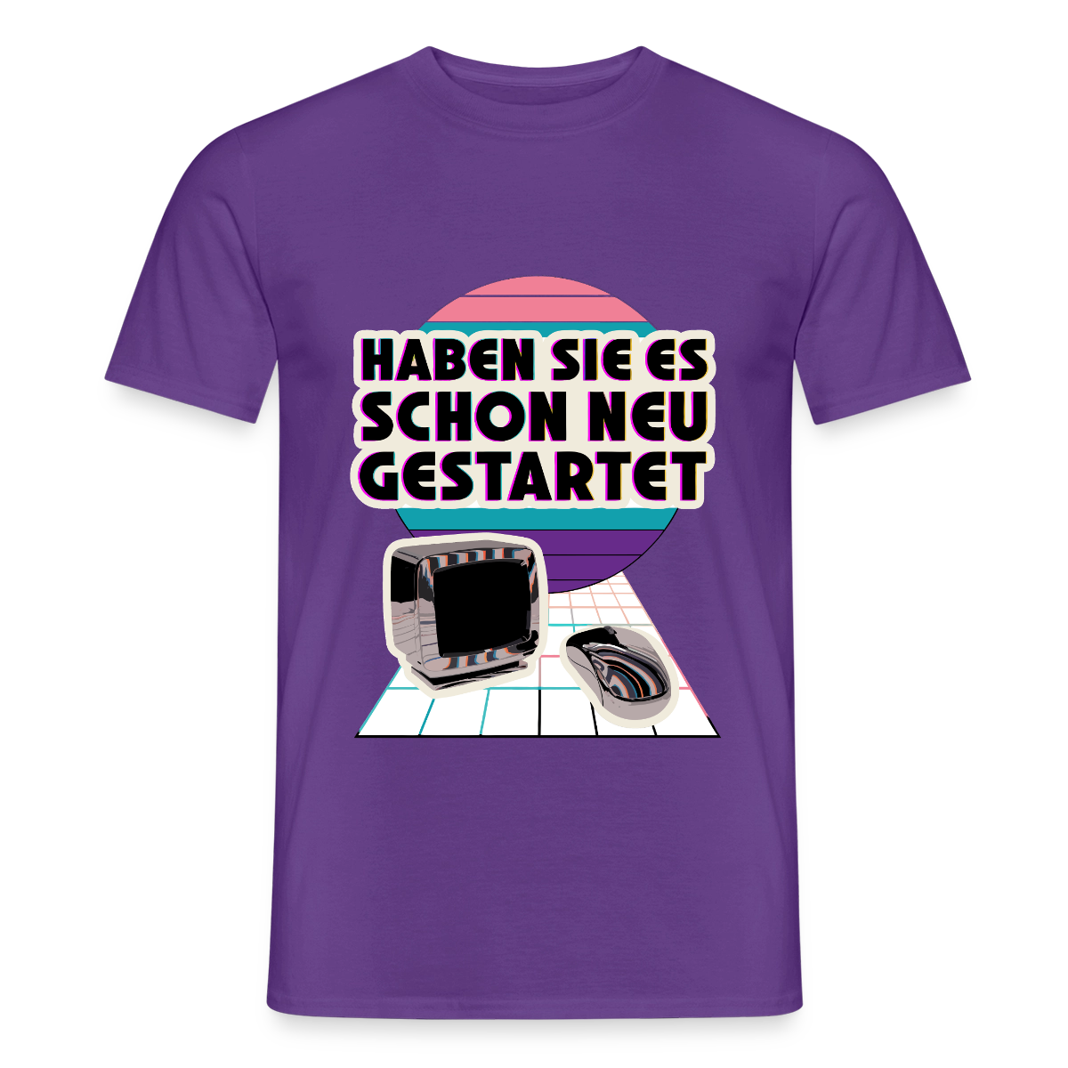 Haben Sie es schon neu gestartet? Vaporwave-Motiv Motiv-T-Shirt für Männer, Farbe Lila