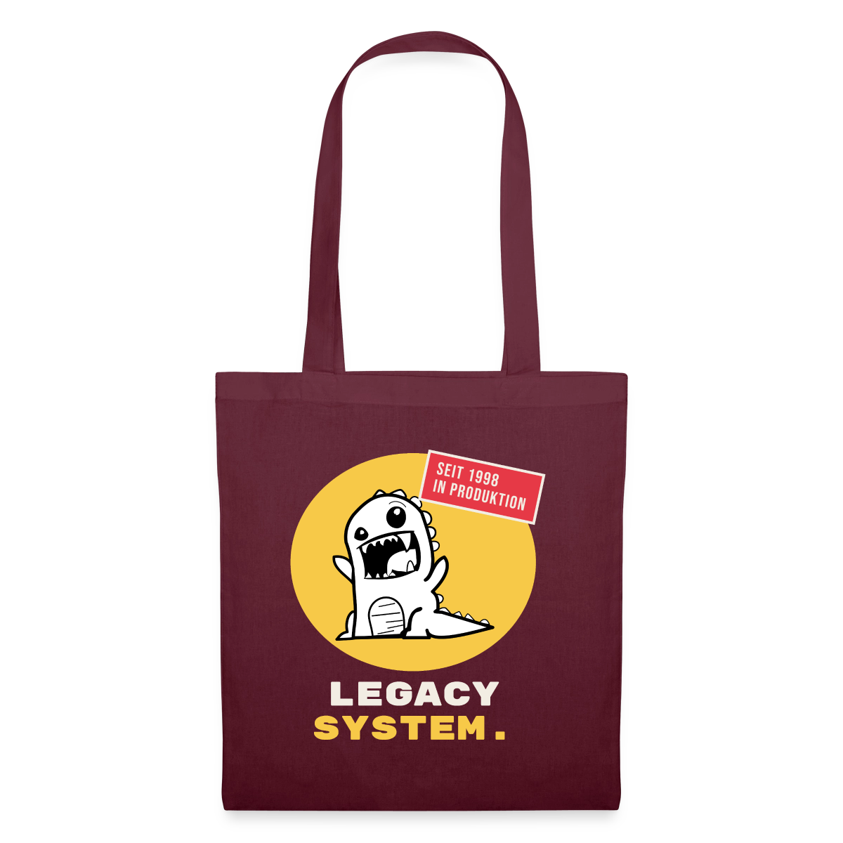 Legacy System. Seit 1998 in Produktion. Stoffbeutel, Farbe Burgunderrot