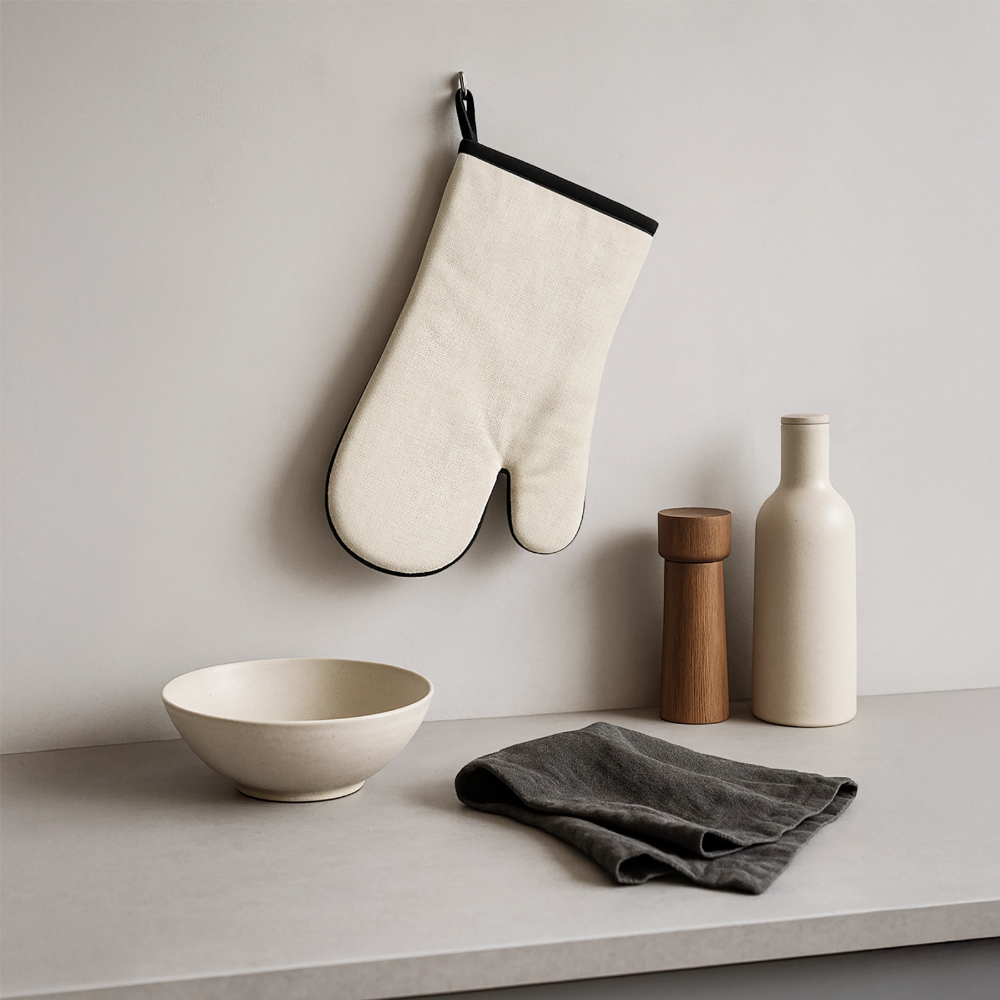 Grill- & Ofenhandschuh (hitzebeständig) mit Gummibeschichtung - personalisierbar - Leinen/Schwarz 