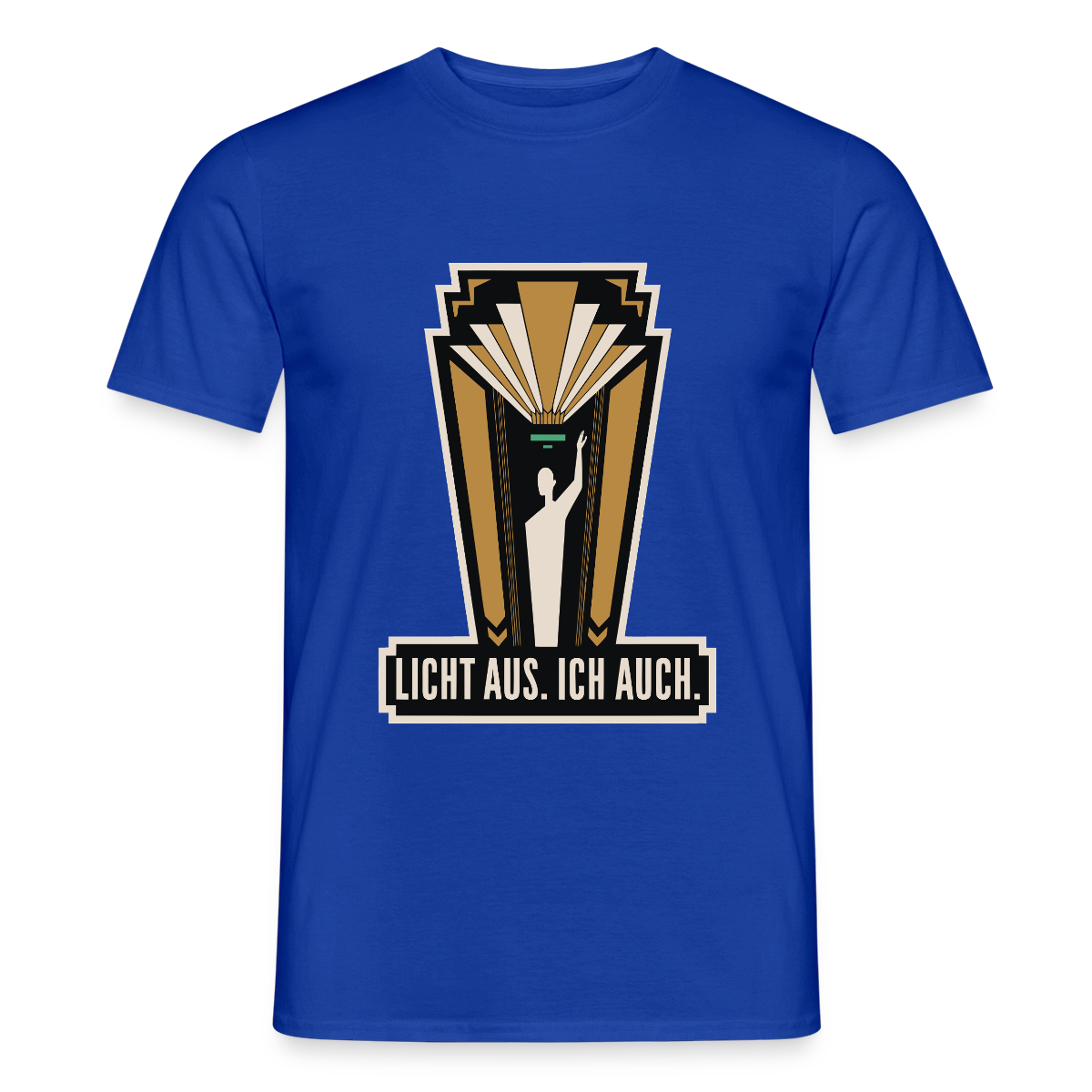 "Licht aus. Ich auch. Art-déco-Motiv" Motiv-T-Shirt für Männer, Farbe Dunkelblau