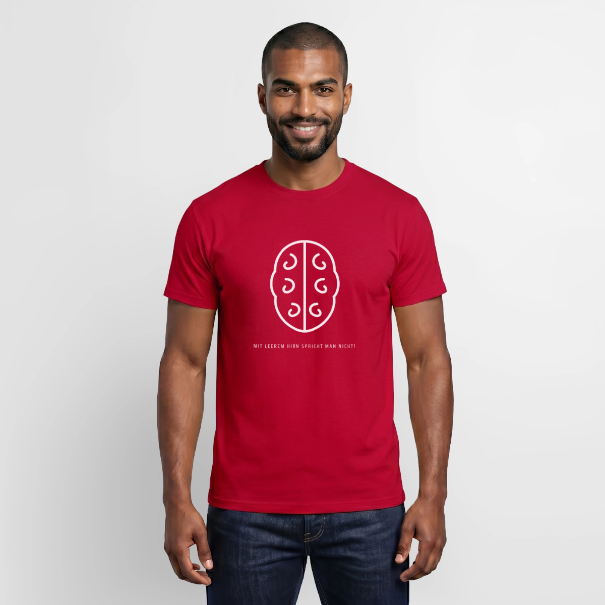 Mit leerem Hirn spricht man nicht. Umriss-Motiv Motiv-T-Shirt für Männer, Farbe Rot, Model
