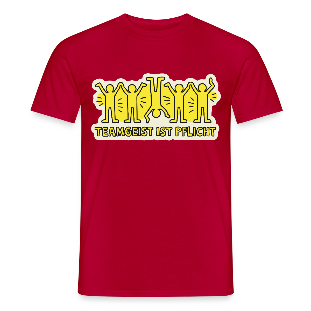 Teamgeist ist Pflicht. Pop-Art-Motiv Motiv-T-Shirt für Männer, Farbe Rot