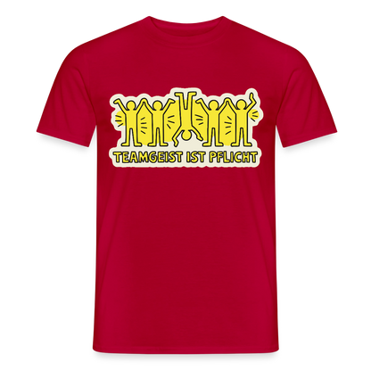 Teamgeist ist Pflicht. Pop-Art-Motiv Motiv-T-Shirt für Männer, Farbe Rot
