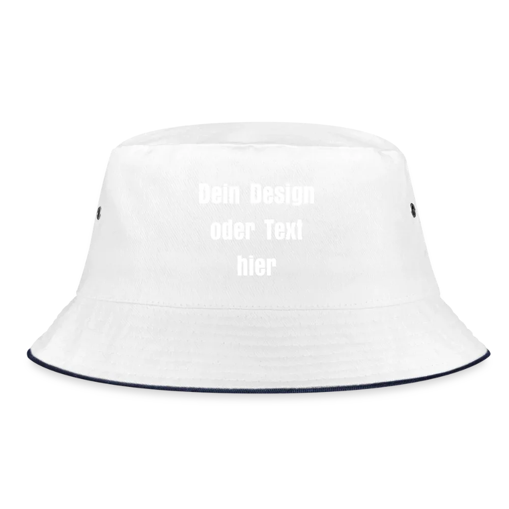 Bucket Hat Baumwolle - personalisierbar - Weiß/Navy