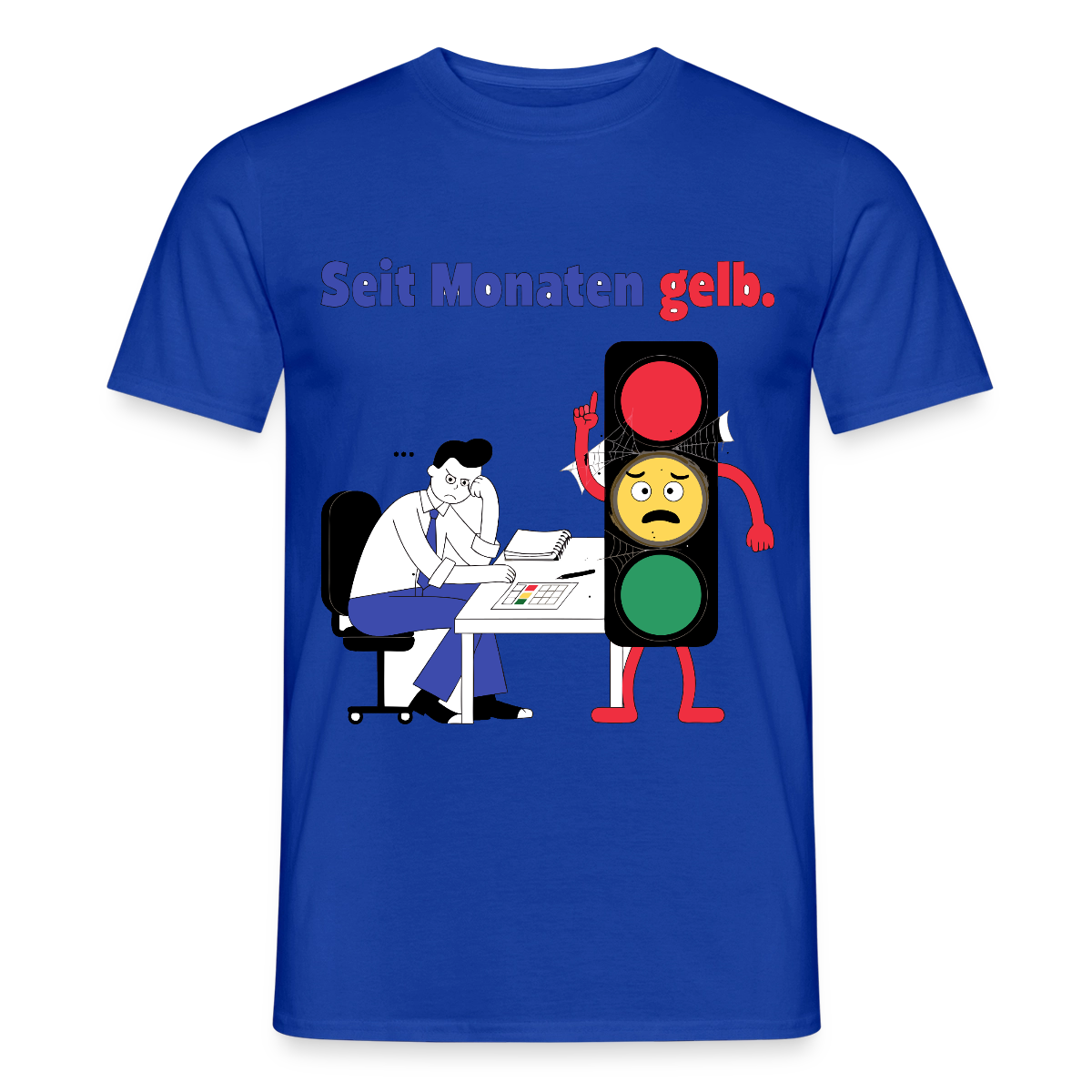 "Seit Monaten gelb. Ampel-Motiv" Motiv-T-Shirt für Männer, Farbe Dunkelblau