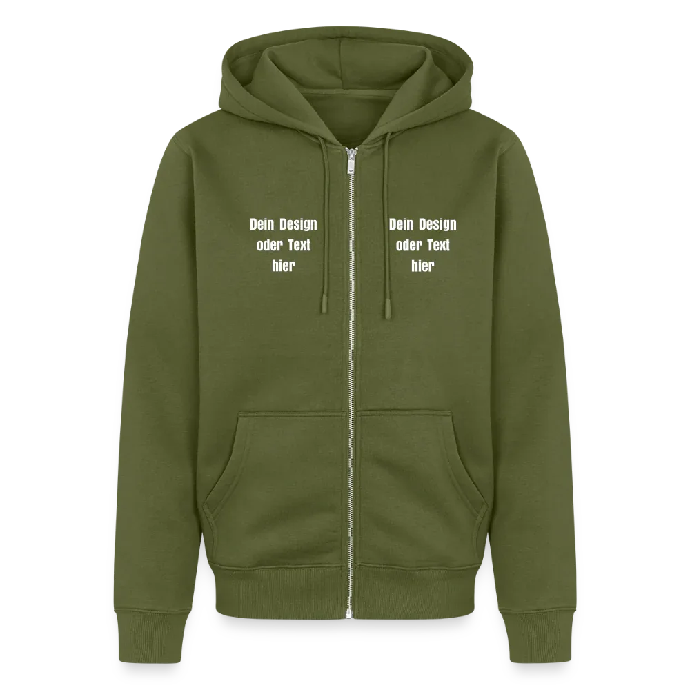 Männer Premium Kapuzenjacke - personalisierbare Vorder- und Rückseite - Khaki