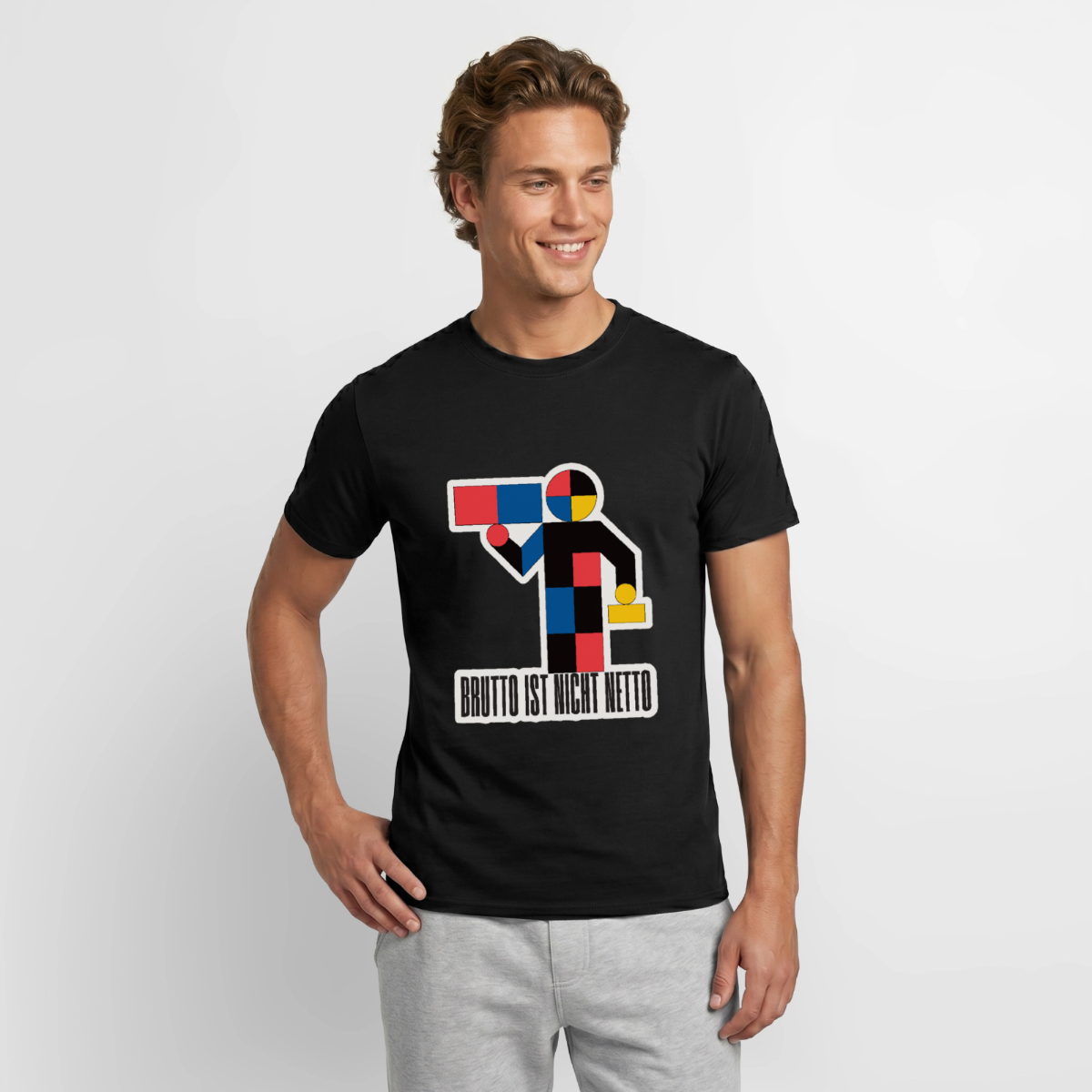 "Brutto ist nicht Netto. Bauhaus-Motiv" Motiv-T-Shirt für Männer, Farbe Schwarz
