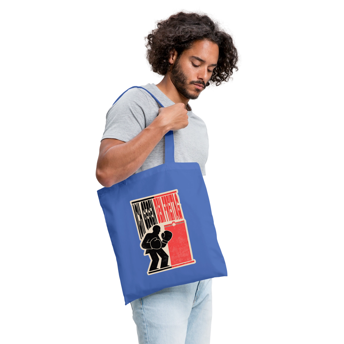 "Ich gegen den Freitag. Boxplakat-Motiv" Stoffbeutel, Farbe Hellblau
