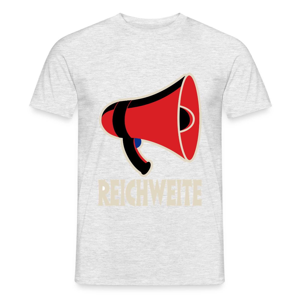 Reichweite. Sachplakat-Motiv Motiv-T-Shirt für Männer, Farbe Grau meliert