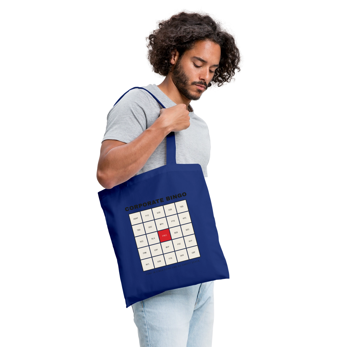 Corporate Bingo. Fünf in einer Reihe. Stoffbeutel, Farbe Royalblau, Model