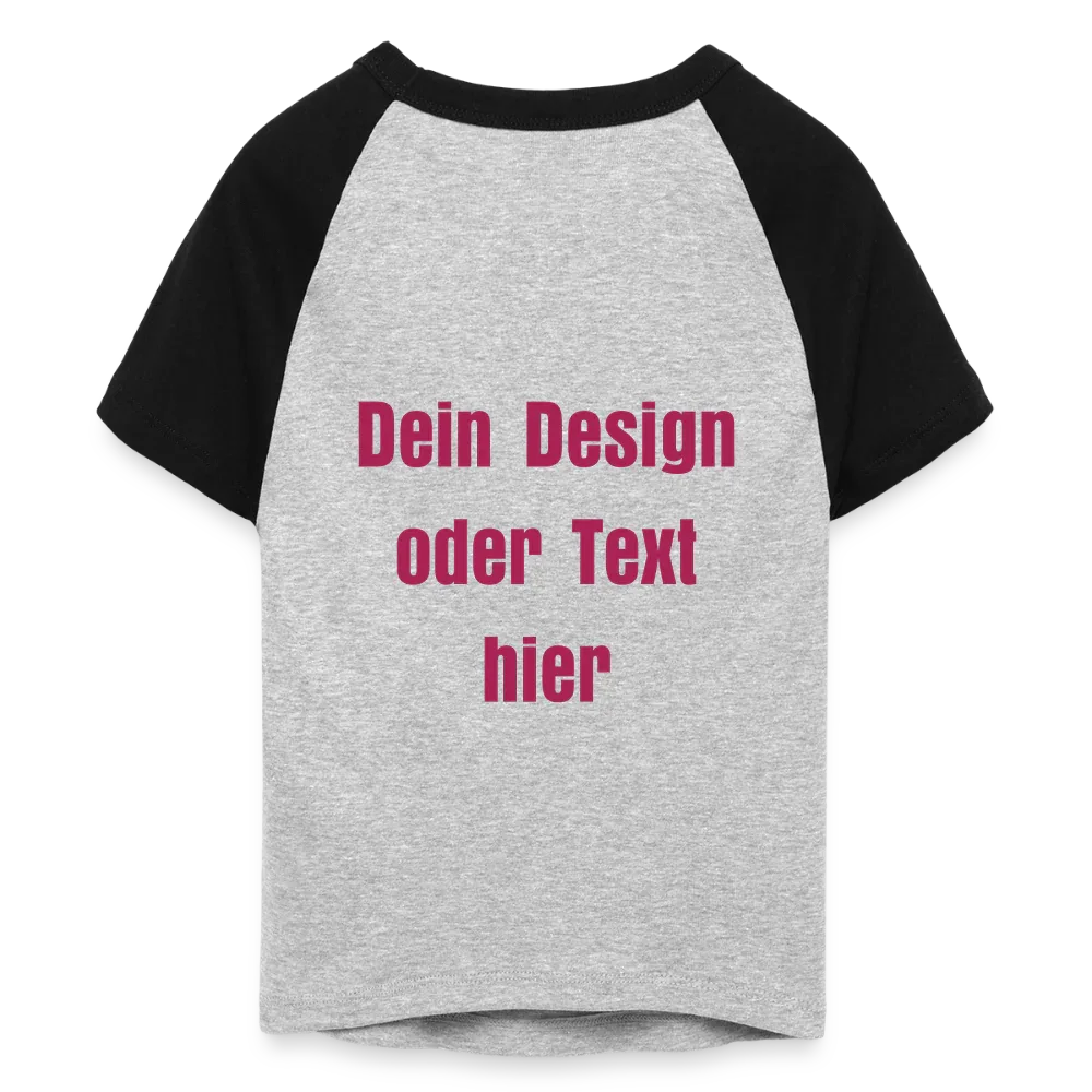 Frauen Cropped Baseball T-Shirt - personalisierbare Vorder- und Rückseite - Grau meliert/Schwarz