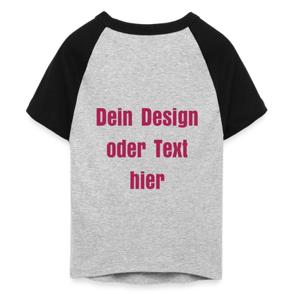 Frauen Cropped Baseball T-Shirt - personalisierbare Vorder- und Rückseite - Grau meliert/Schwarz