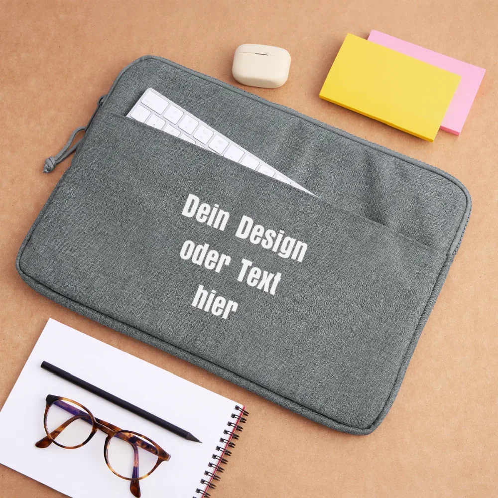 Laptoptasche passend für bis zu 15 Zoll Laptopgröße - personalisierbar - Grau meliert