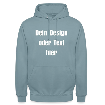 Unisex Hoodie - personalisierbare Vorder- und Rückseite - Nebelblau