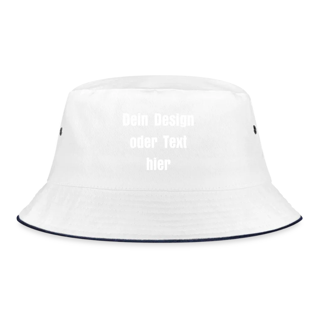 Bucket Hat Baumwolle - personalisierbar - Weiß/Navy