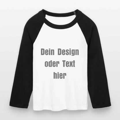 Frauen Cropped Baseball T-Shirt 3/4 Arm - personalisierbare Vorder- und Rückseite - Weiß/Schwarz