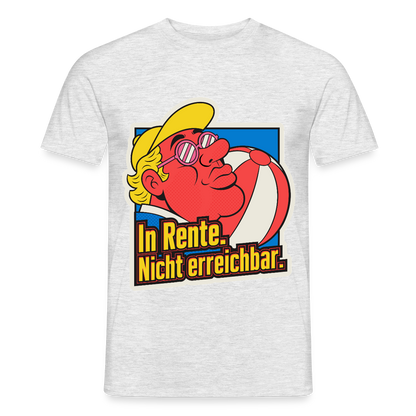 "In Rente. Nicht erreichbar. Popart-Motiv" Motiv-T-Shirt für Männer, Farbe Grau meliert