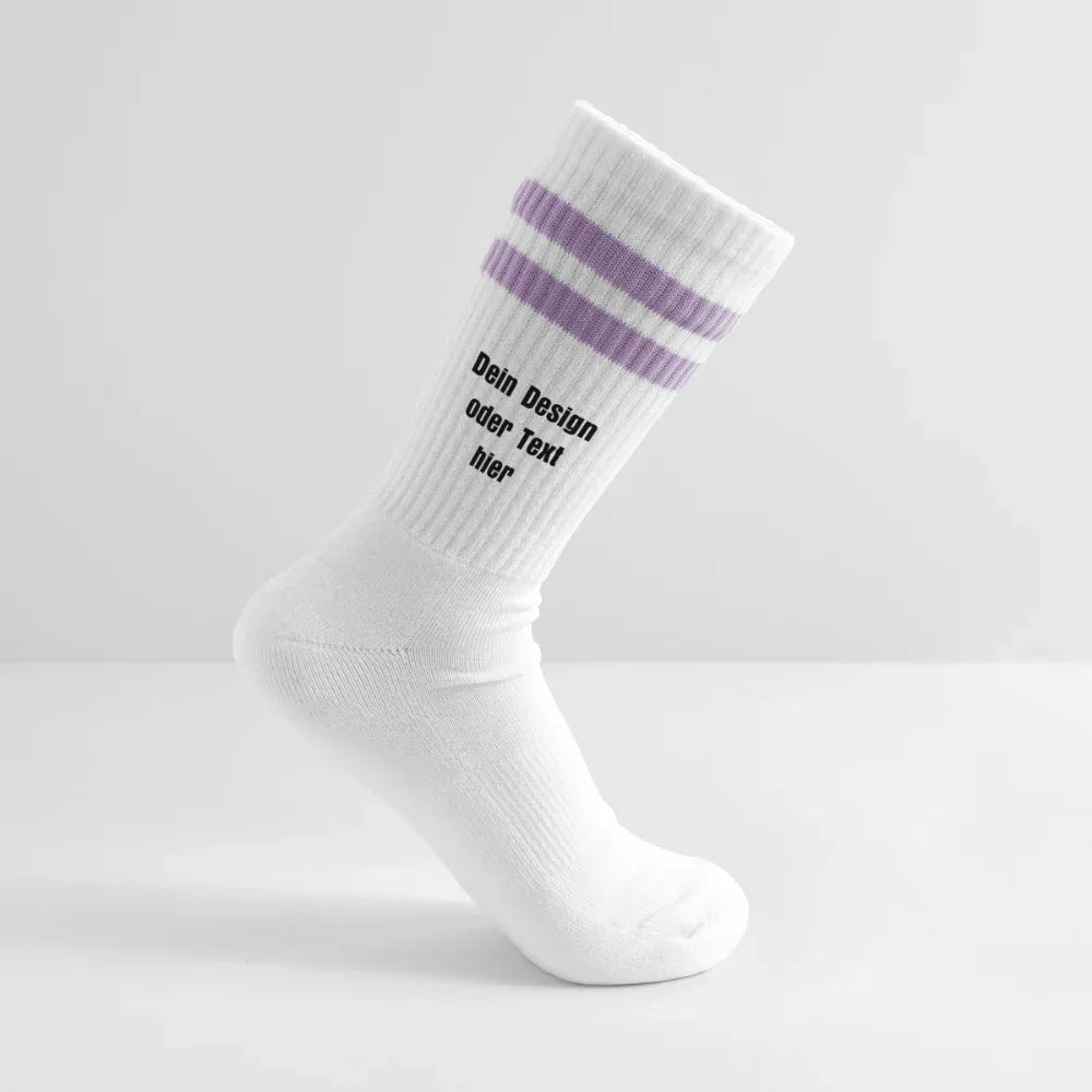 Tennissocken gestreift - personalisierbar - Weiß/Flieder 