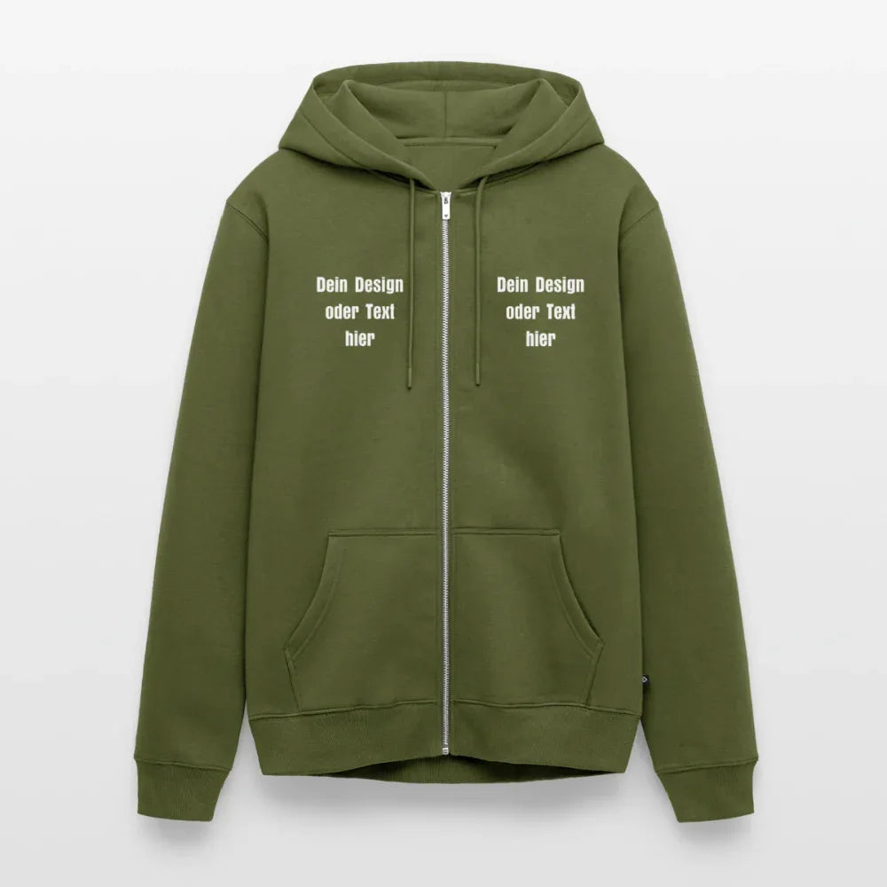 Männer Premium Kapuzenjacke - personalisierbare Vorder- und Rückseite - Khaki