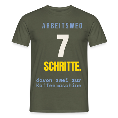 Arbeitsweg: sieben Schritte Motiv-T-Shirt für Männer, Farbe Militärgrün