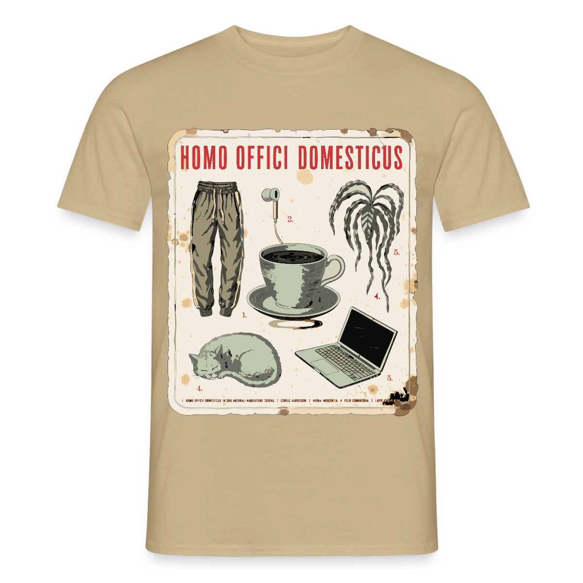Homo Offici Domesticus Motiv-T-Shirt für Männer, Farbe Sandbeige