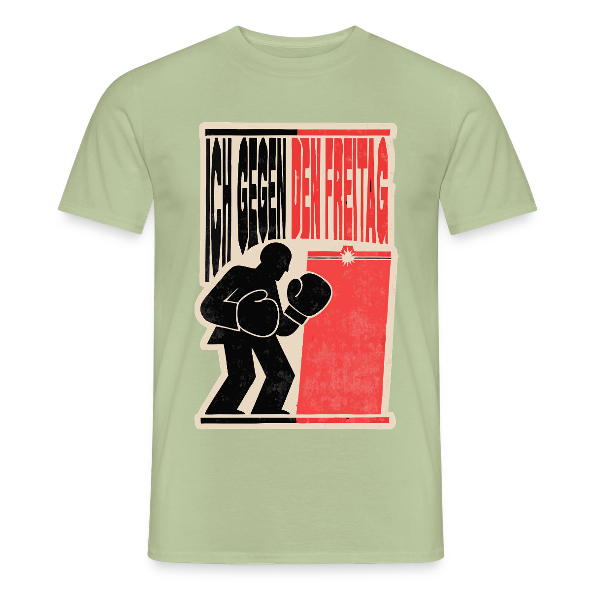 "Ich gegen den Freitag. Boxplakat-Motiv" Motiv-T-Shirt für Männer, Farbe Sage