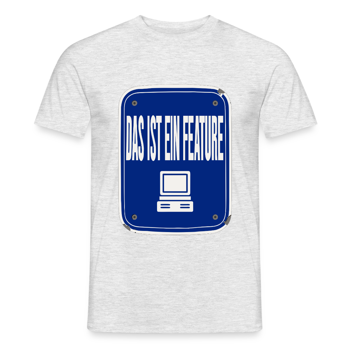 Das ist ein Feature. Emailschild-Motiv Motiv-T-Shirt für Männer, Farbe Grau meliert, Model