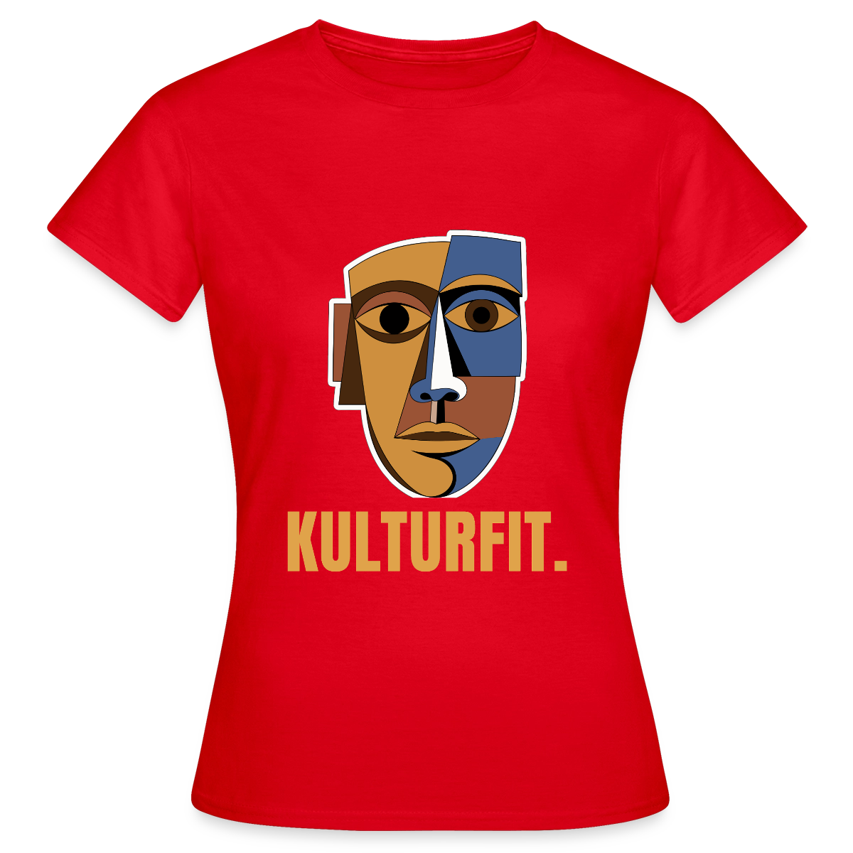 Kulturfit. Kubismus-Motiv Motiv-T-Shirt für Frauen, Farbe Rot