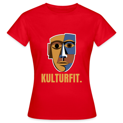 Kulturfit. Kubismus-Motiv Motiv-T-Shirt für Frauen, Farbe Rot