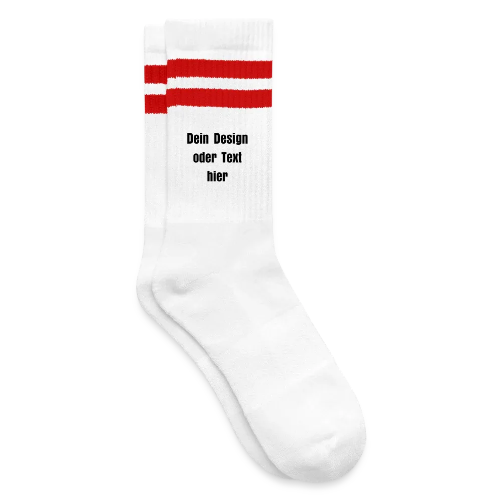 Tennissocken gestreift - personalisierbar - Weiß/Rot