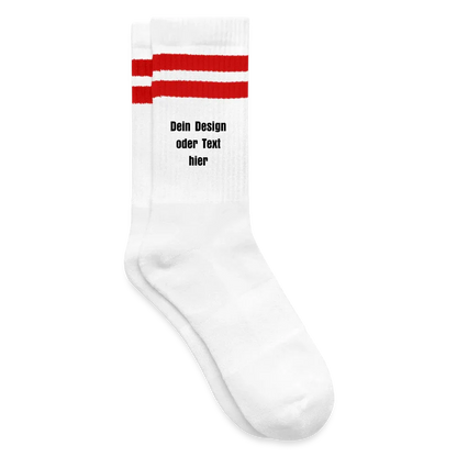 Tennissocken gestreift - personalisierbar - Weiß/Rot