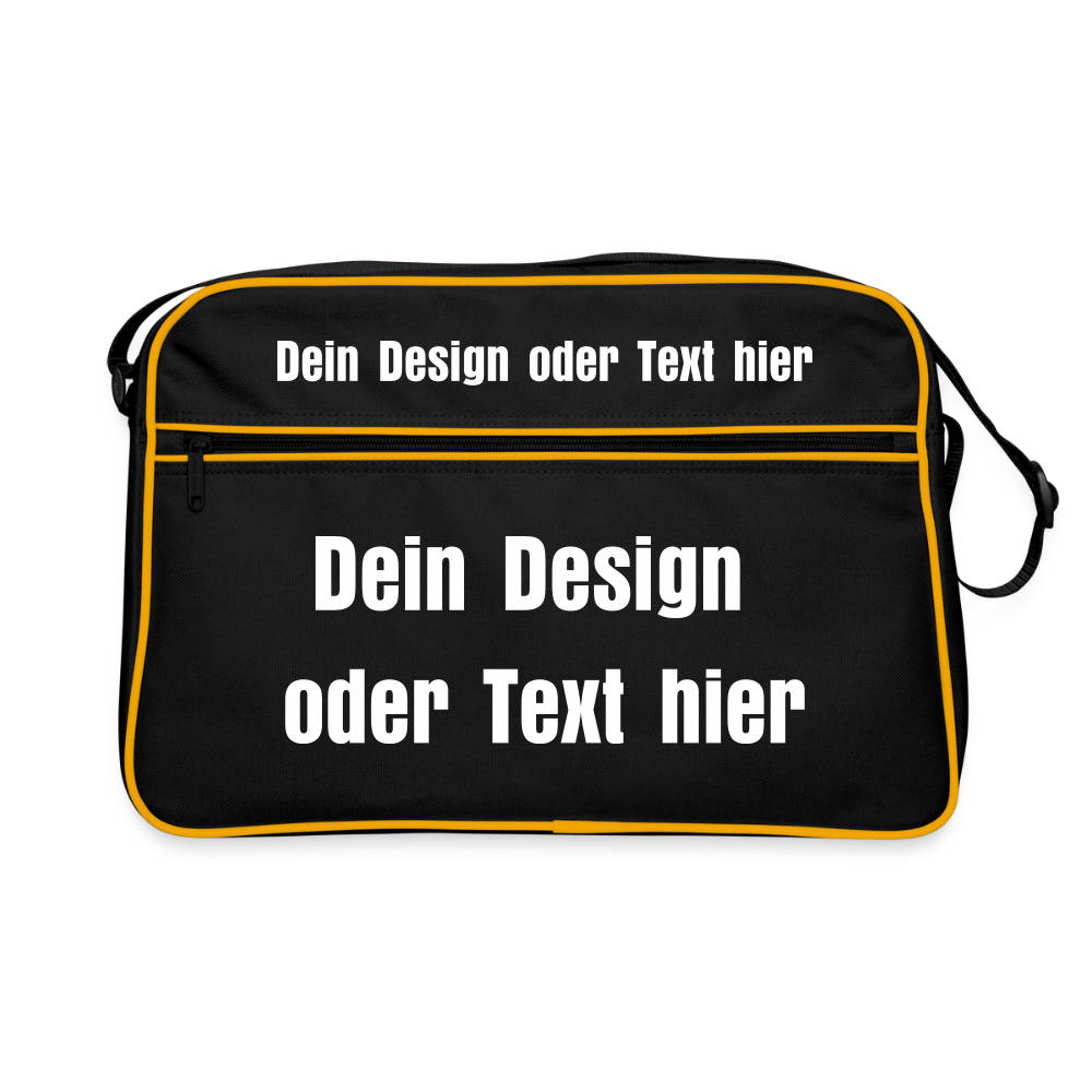 Retro Tasche mit Reißverschluss - personalisierbar - Schwarz/Gold