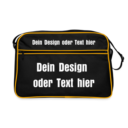 Retro Tasche mit Reißverschluss - personalisierbar - Schwarz/Gold