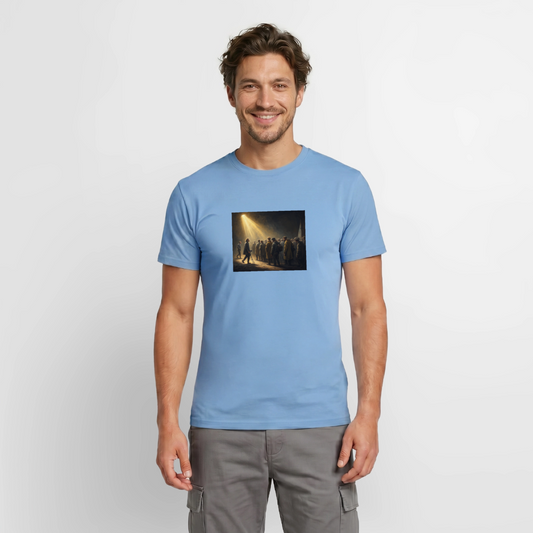 Das Teamfoto. Renaissance-Motiv Motiv-T-Shirt für Männer, Farbe Carolina Blue, Model